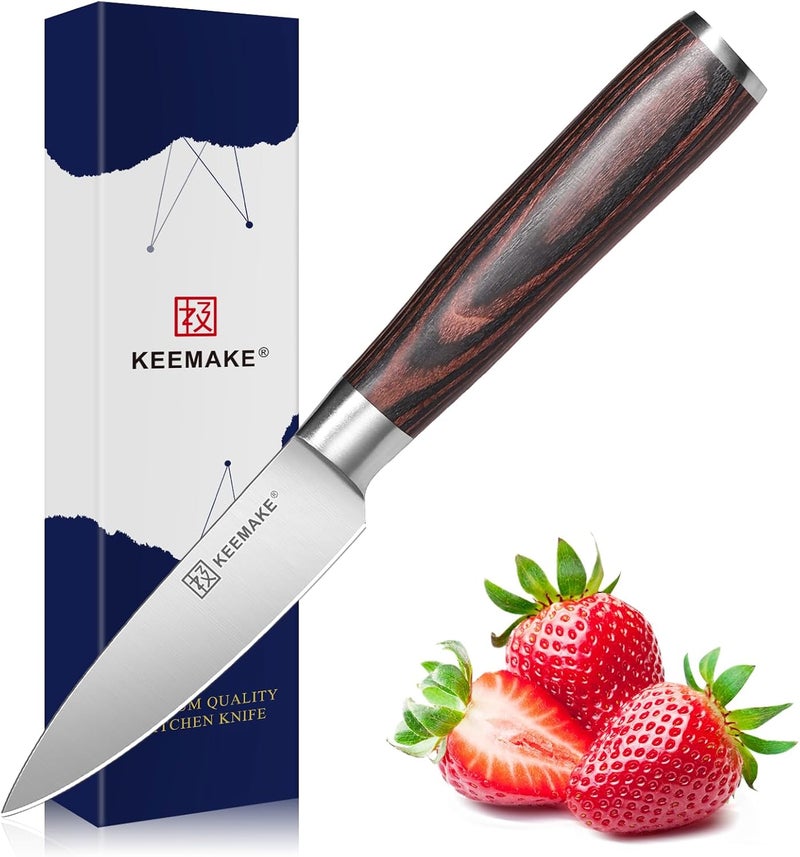KEEMAKE 3.5 inch Paring Knife 3.5 Inch, Fruit Knife German High Carbon Stainless Steel Blade, Pakkawood Handle Small Kitchen Knife with Gift Box - Image 1